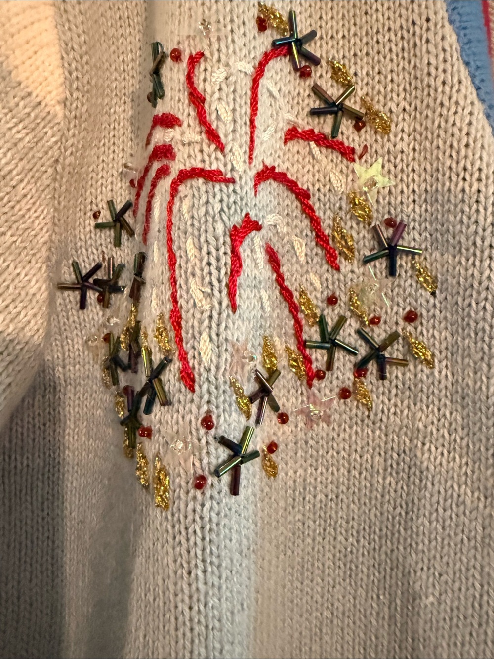 EUC! Storybook Knits Embroidered Flag/Fireworks/4th of July Cardigan Sweater - Picture 4 of 9